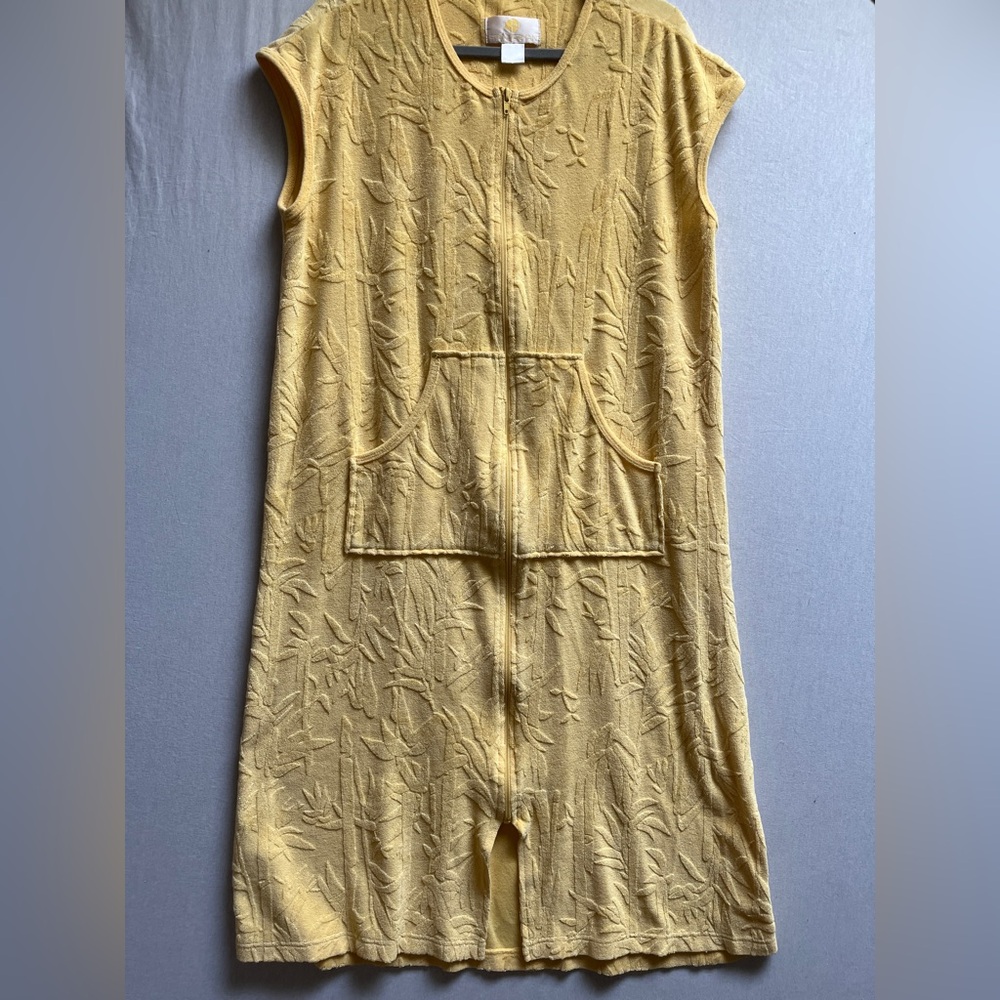 Stan Herman Yellow Terry Cloth Bamboo Zip Front Sleeveless Robe Cover Up